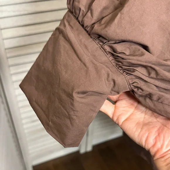 Size M Reminiscene Brown Puffy Sleeve Tie Waist Shirt Dress - Picture 9 of 16